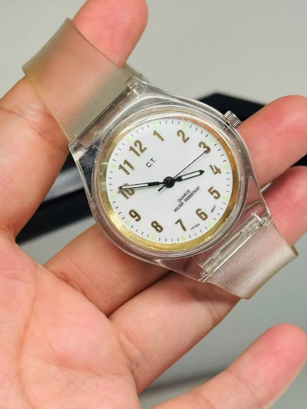 Vintage C.T. Quartz Clear Transparent Watch 36mm Japan Movt New Battery Running